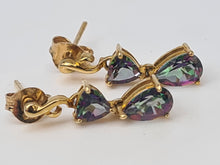 Load image into Gallery viewer, 4968: Vintage: 9ct Gold Caribbean Topaz Drop Stud Earrings- petite colour changers