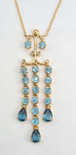 Load image into Gallery viewer, 5551: Vintage: 9ct Gold Blue Topaz Diamonds Chandelier Necklace- elegance personified