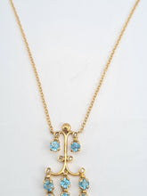 Load image into Gallery viewer, 5551: Vintage: 9ct Gold Blue Topaz Diamonds Chandelier Necklace- elegance personified