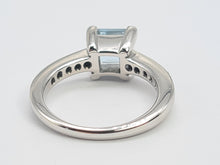 Load image into Gallery viewer, 6018: Vintage; 18ct White Gold Princess Cut Aquamarine 10 Diamonds Dress Ring- elegant eye candy