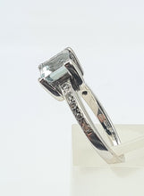Load image into Gallery viewer, 6018: Vintage; 18ct White Gold Princess Cut Aquamarine 10 Diamonds Dress Ring- elegant eye candy