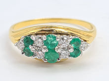 Load image into Gallery viewer, 6020 Vintage; 18ct Gold Emeralds Diamonds  Cocktail Ring