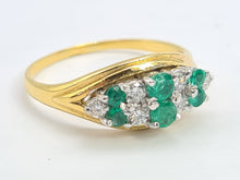 Load image into Gallery viewer, 6020 Vintage; 18ct Gold Emeralds Diamonds Cocktail Ring