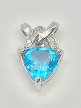 Load image into Gallery viewer, 5856: Vintage: 9ct White Gold Trillion Cut Swiss Blue Topaz Diamonds Pendant- effervescent eye candy