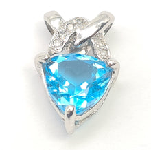 Load image into Gallery viewer, 5856: Vintage: 9ct White Gold Trillion Cut Swiss Blue Topaz Diamonds Pendant- effervescent eye candy