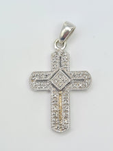 Load image into Gallery viewer, 5857: Vintage: 9ct White Gold Pave Multi- Diamonds Cross Pendant- crisp & sparkling