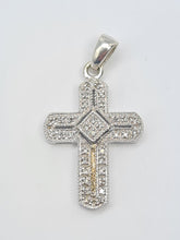 Load image into Gallery viewer, 5857: Vintage: 9ct White Gold Pave Multi- Diamonds Cross Pendant- crisp & sparkling