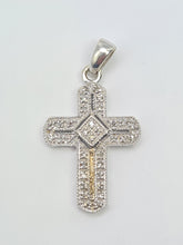 Load image into Gallery viewer, 5857: Vintage: 9ct White Gold Pave Multi- Diamonds Cross Pendant- crisp & sparkling