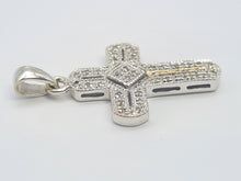 Load image into Gallery viewer, 5857: Vintage: 9ct White Gold Pave Multi- Diamonds Cross Pendant- crisp & sparkling