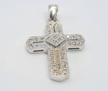 Load image into Gallery viewer, 5857: Vintage: 9ct White Gold Pave Multi- Diamonds Cross Pendant- crisp & sparkling