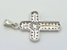 Load image into Gallery viewer, 5857: Vintage: 9ct White Gold Pave Multi- Diamonds Cross Pendant- crisp & sparkling