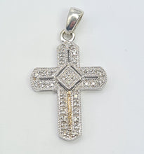 Load image into Gallery viewer, 5857: Vintage: 9ct White Gold Pave Multi- Diamonds Cross Pendant- crisp & sparkling
