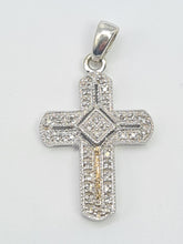 Load image into Gallery viewer, 5857: Vintage: 9ct White Gold Pave Multi- Diamonds Cross Pendant- crisp & sparkling