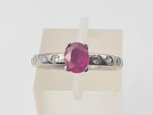 Load image into Gallery viewer, 6034  Vintage: Platinum Pink Ruby 8 Brilliant Cut Diamonds band- crisp, clean, eye candy