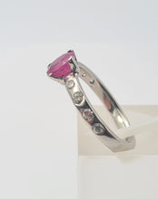 Load image into Gallery viewer, 6034  Vintage: Platinum Pink Ruby 8 Brilliant Cut Diamonds band- crisp, clean, eye candy