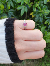 Load image into Gallery viewer, 6034  Vintage: Platinum Pink Ruby 8 Brilliant Cut Diamonds band- crisp, clean, eye candy