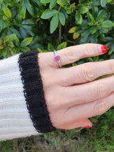 Load image into Gallery viewer, 6034  Vintage: Platinum Pink Ruby 8 Brilliant Cut Diamonds band- crisp, clean, eye candy