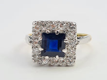Cargar imagen en el visor de la galería, 6053 Antique Art-Deco 18ct Gold Blue Sapphire Diamonds Square Set Cocktail Ring- Exquisite
