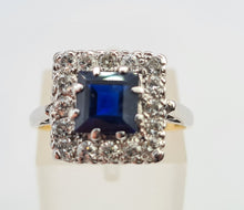 Cargar imagen en el visor de la galería, 6053 Antique Art-deco 18ct Gold Blues Sapphire Diamonds Square Set Cocktail Ring- Exquisite