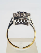 Cargar imagen en el visor de la galería, 6053 Antique Art-Deco 18ct Gold Blue Sapphire Diamonds Square Set Cocktail Ring- Exquisite