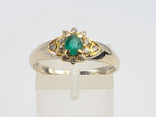 Load image into Gallery viewer, 6044:Vintage 18ct Mixed Gold Emerald 12 Diamonds Dress Ring- Rare example