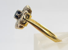 Load image into Gallery viewer, 6052 Vintage & Old: 18ct Gold Blue Sapphire 12 Diamonds Flower Head Ring
