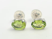 Load image into Gallery viewer, 6057:Vintage Rare: Platinum Peridot Stud Earrings- crisp platinum showcasing gorgeous green peridots