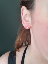 Load image into Gallery viewer, 6057:Vintage Rare: Platinum Peridot Stud Earrings- crisp platinum showcasing gorgeous green peridots