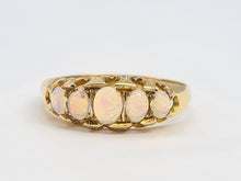Load image into Gallery viewer, 2198: Vintage: 18ct Gold 5 White Opals Dress/Stacker Ring- Petite, vibrant colour play