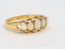 Load image into Gallery viewer, 2198: Vintage: 18ct Gold 5 White Opals Dress/Stacker Ring- Petite, vibrant colour play