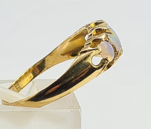 Load image into Gallery viewer, 2198: Vintage: 18ct Gold 5 White Opals Dress/Stacker Ring- Petite, vibrant colour play