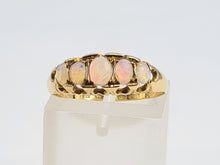Load image into Gallery viewer, 2198: Vintage: 18ct Gold 5 White Opals Dress/Stacker Ring- Petite, vibrant colour play