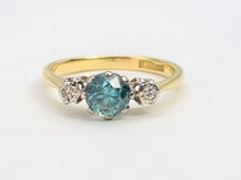 Load image into Gallery viewer, 6230 Vintage: 18ct Gold  Platinum Ceylon Blue Zircon Twin Diamonds Dress Ring
