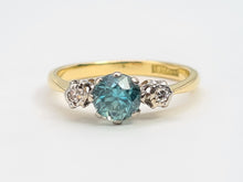 Load image into Gallery viewer, 6230 Vintage: 18ct Gold  Platinum Ceylon Blue Zircon Twin Diamonds Dress Ring