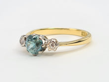 Load image into Gallery viewer, 6230 Vintage: 18ct Gold  Platinum Ceylon Blue Zircon Twin Diamonds Dress Ring