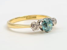 Load image into Gallery viewer, 6230 Vintage: 18ct Gold  Platinum Ceylon Blue Zircon Twin Diamonds Dress Ring