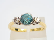 Load image into Gallery viewer, 6230 Vintage: 18ct Gold  Platinum Ceylon Blue Zircon Twin Diamonds Dress Ring