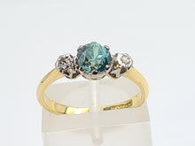 Load image into Gallery viewer, 6230 Vintage: 18ct Gold  Platinum Ceylon Blue Zircon Twin Diamonds Dress Ring