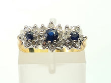 Load image into Gallery viewer, 6144 Vintage: 18ct Gold French Blue Sapphires 18 Diamonds Dress Ring