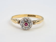 Load image into Gallery viewer, 6067 Antique: 18ct Gold Platinum Set Ruby 8 Diamonds Flower Head Ring