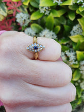 Load image into Gallery viewer, 7407 Antique: Art Deco 18ct Gold Cornflower Blue Sapphire 14 Diamonds Ring