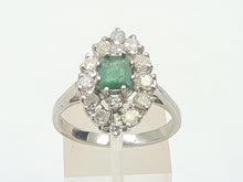 Load image into Gallery viewer, 6075-Vintage: 18ct White Gold Emerald Diamonds Statement Cluster Ring- superb