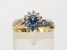 Load image into Gallery viewer, 6150 Vintage: 18ct Gold French Blue Sapphire 18 Diamonds Dress Ring- fine example