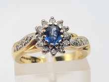 Load image into Gallery viewer, 6150 Vintage: 18ct Gold French Blue Sapphire 18 Diamonds Dress Ring- fine example