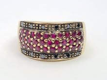 Load image into Gallery viewer, 7480 Vintage: 9ct Gold  Black Diamonds  Red Rubies Cocktail Ring