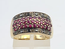 Load image into Gallery viewer, 7480 Vintage: 9ct Gold  Black Diamonds  Red Rubies Cocktail Ring