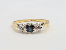 Load image into Gallery viewer, 7494: Antique Art Deco: 18ct Gold Platinum Blue Sapphire Diamonds Ring- Splendid