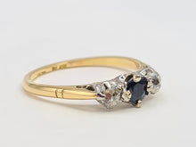 Load image into Gallery viewer, 7494: Antique Art Deco: 18ct Gold Platinum Blue Sapphire Diamonds Ring- Splendid