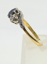 Cargar imagen en el visor de la galería, 7501 Vintage: (1964) 18ct Gold Blue Sapphire Twin Diamonds Illusion Set Cocktail Ring- 60 years old