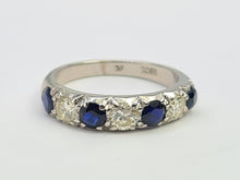 Cargar imagen en el visor de la galería, 6087- Vintage: Exceptional 18ct White Gold Diamonds (0.75ct) Sapphires Half Eternity Ring